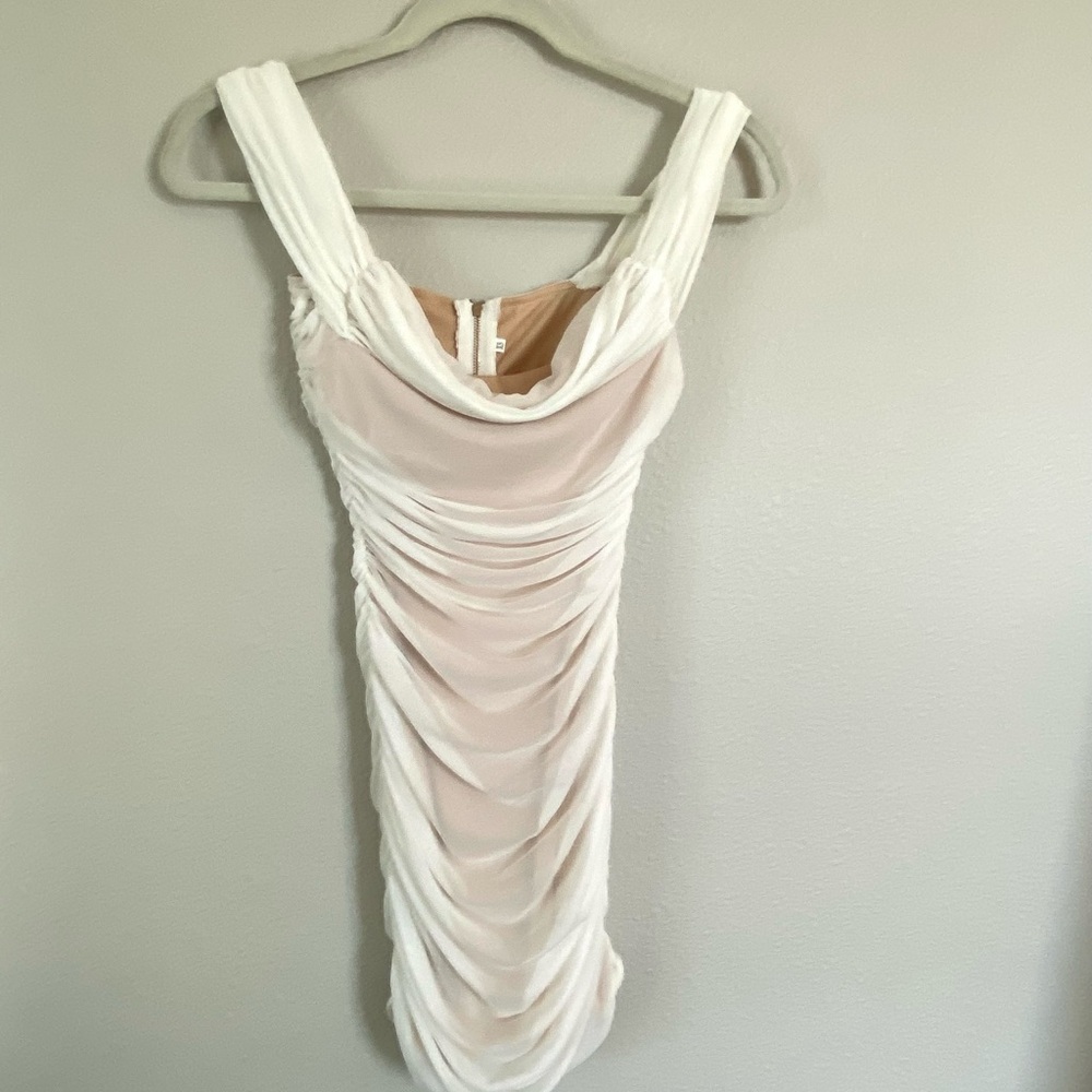 Chic White Ruched Mini Dress